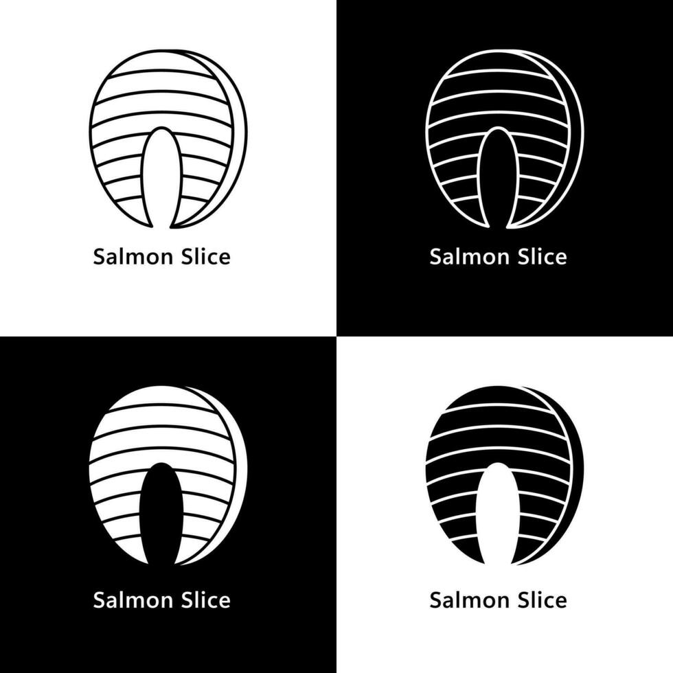 Saumon tranche. Sushi poisson en bonne santé nourriture logo icône vecteur