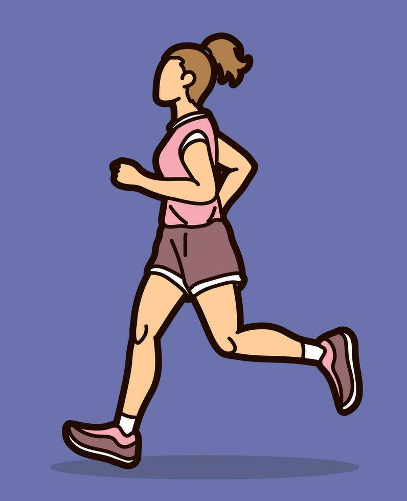 une femme début fonctionnement le jogging marathon coureur mouvement action dessin animé sport graphique vecteur