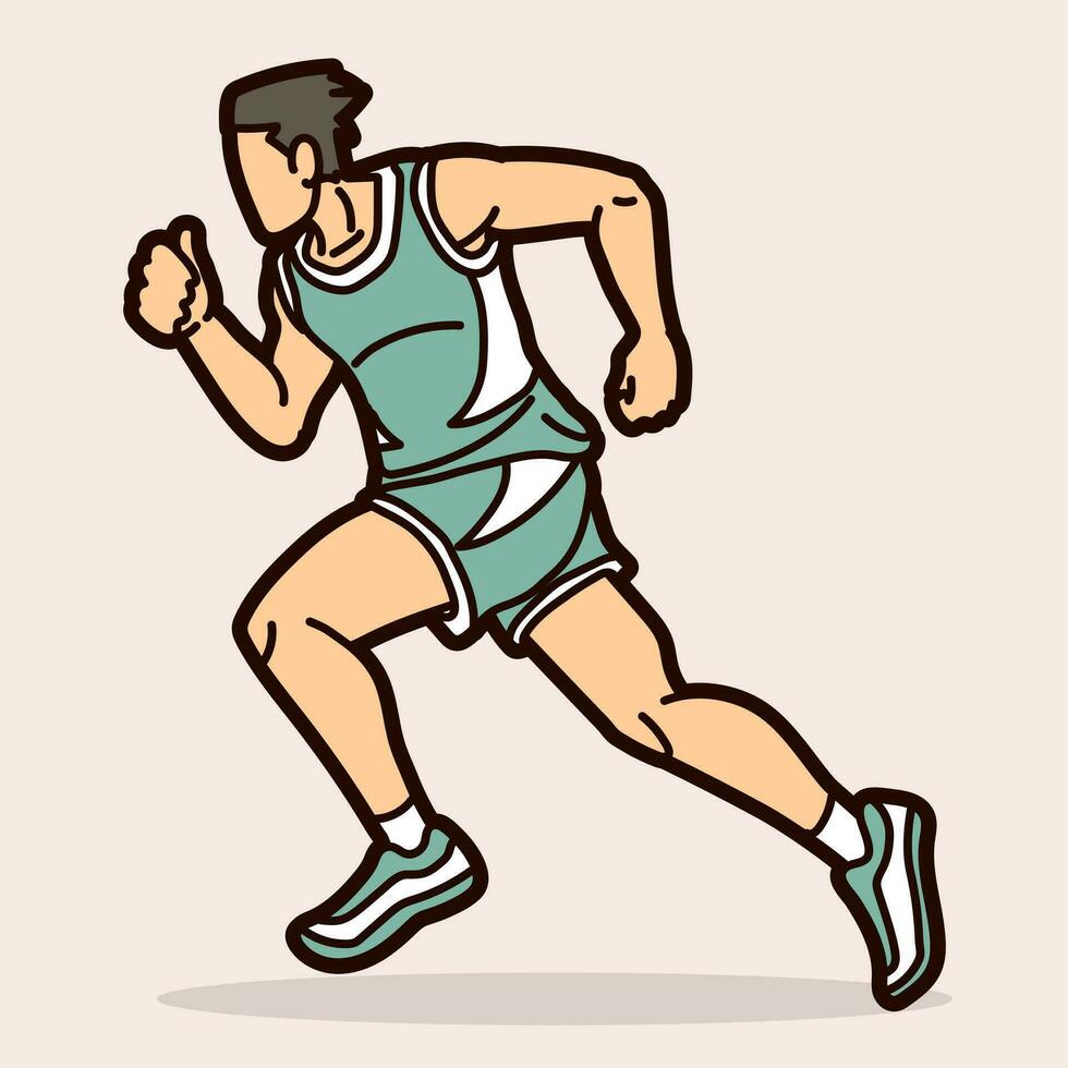 une homme début fonctionnement action marathon coureur dessin animé sport graphique vecteur