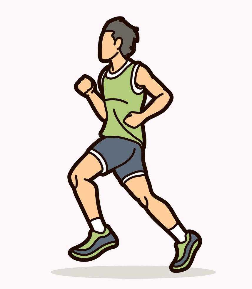 une homme début fonctionnement action marathon coureur dessin animé sport graphique vecteur