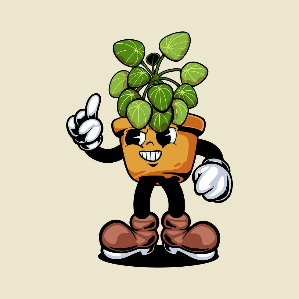 ancien style dessin animé personnage plante pot illustration. vecteur