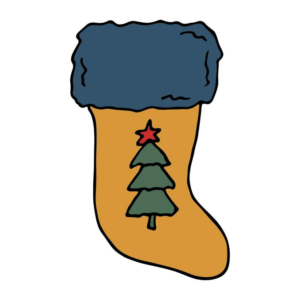 chaussette dessinée à la main pour les cadeaux de noël. doodle de chaussette suspendue. élément de conception unique d'hiver vecteur