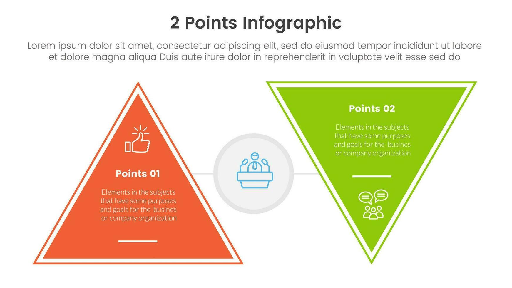 contre ou comparer et Comparaison concept pour infographie modèle bannière avec Triangle forme sens inverse avec deux point liste information vecteur