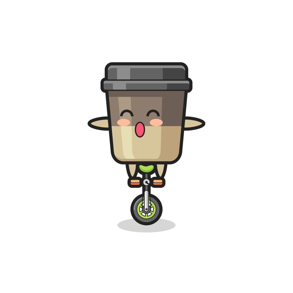 le personnage mignon de tasse de café fait du vélo de cirque vecteur