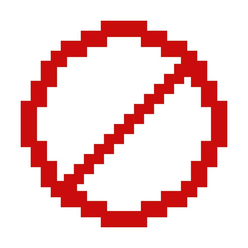 interdire 8 bit pixel rétro numérique rouge franchi cercle signe. vecteur