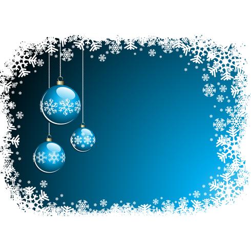 Vector Illustration de Noël avec boule de verre bleu et flocons de neige.