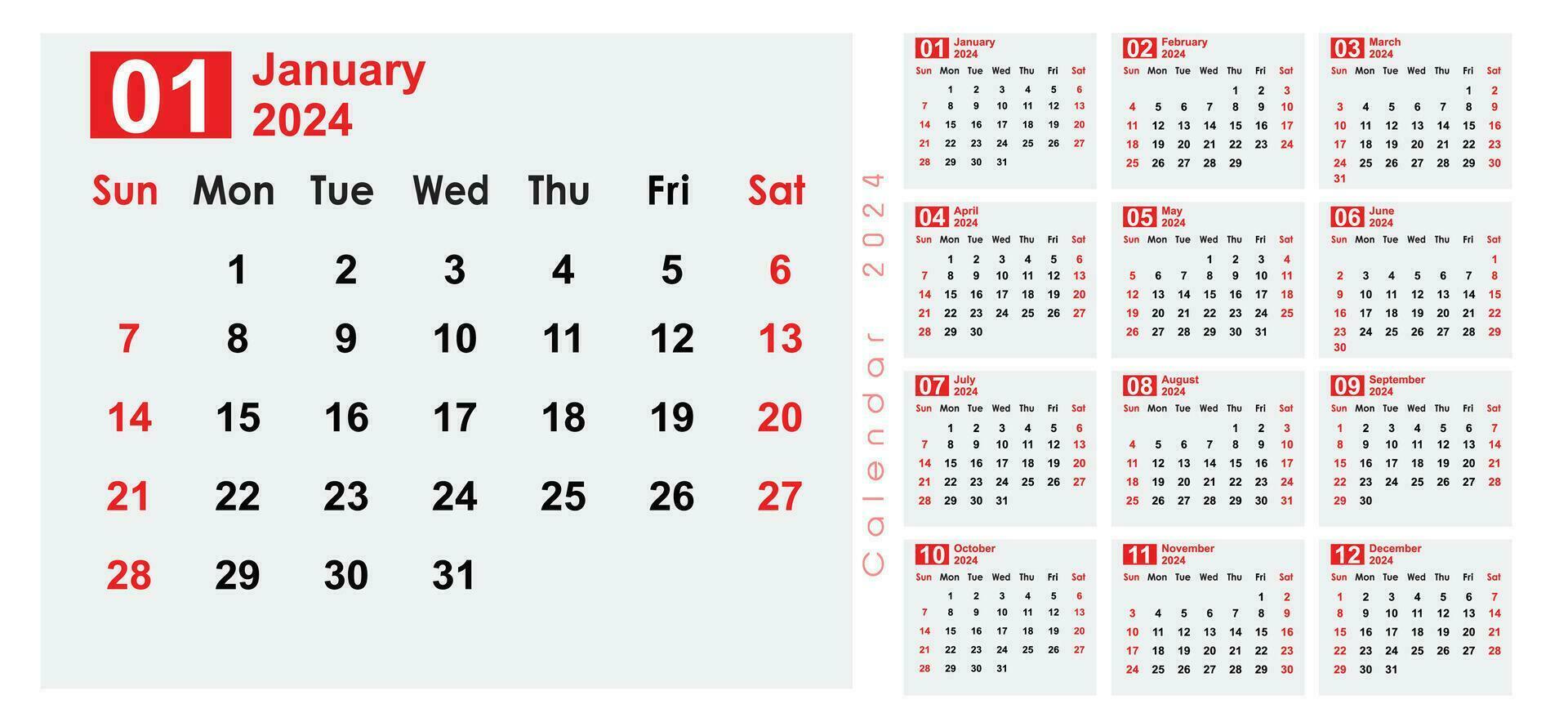 2024 calendrier conception modèle, moderne Créatif professionnel annuel calendrier 2024 vecteur