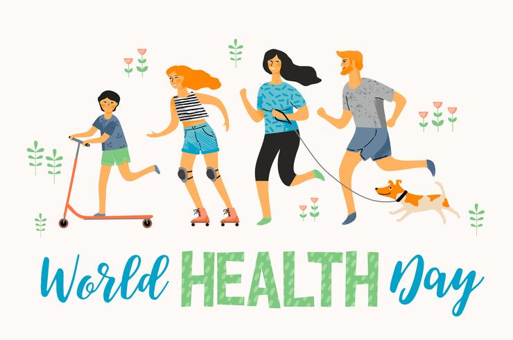 Journée mondiale de la santé. Mode de vie sain. Famille de sport. vecteur