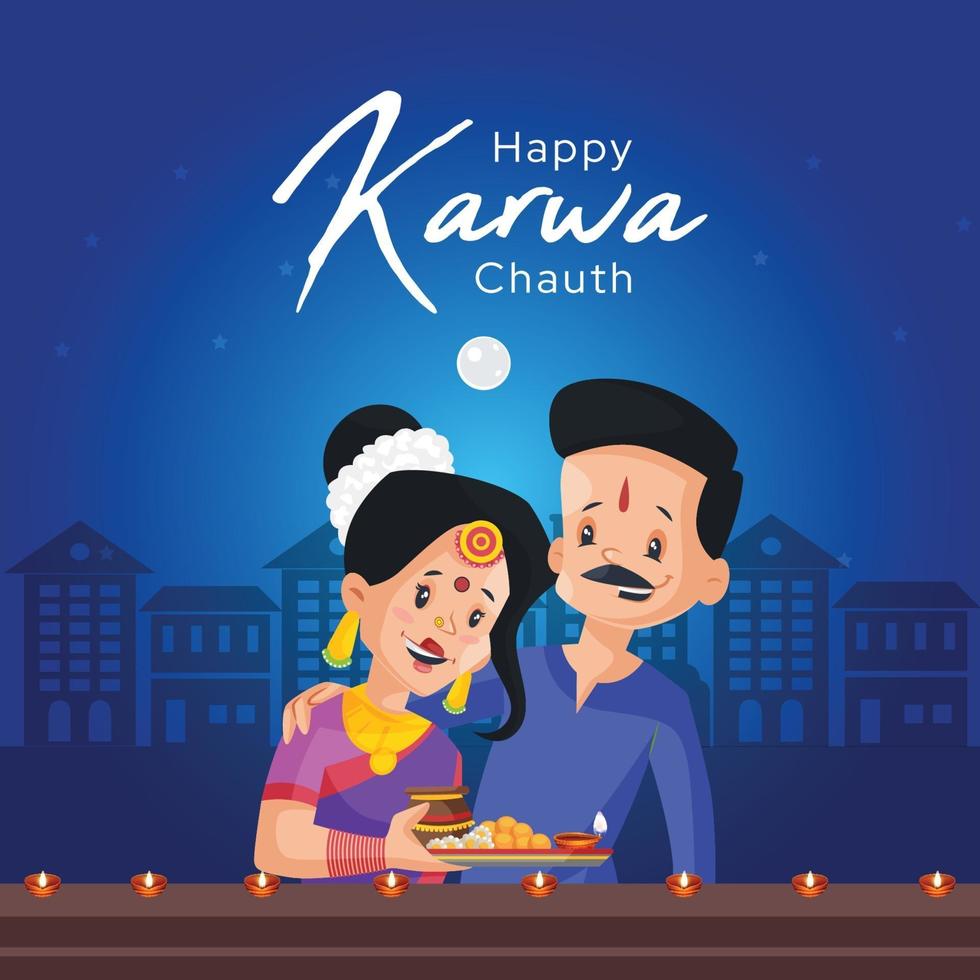 conception de bannière d'illustration de style dessin animé heureux karwa chauth vecteur