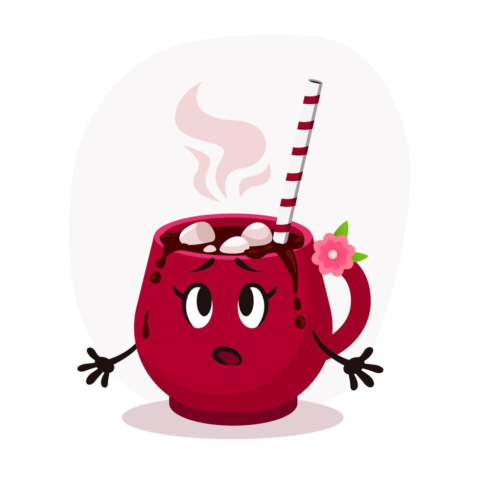 illustration de tasse rouge de Noël plat de dessin animé surpris. chocolat chaud vecteur