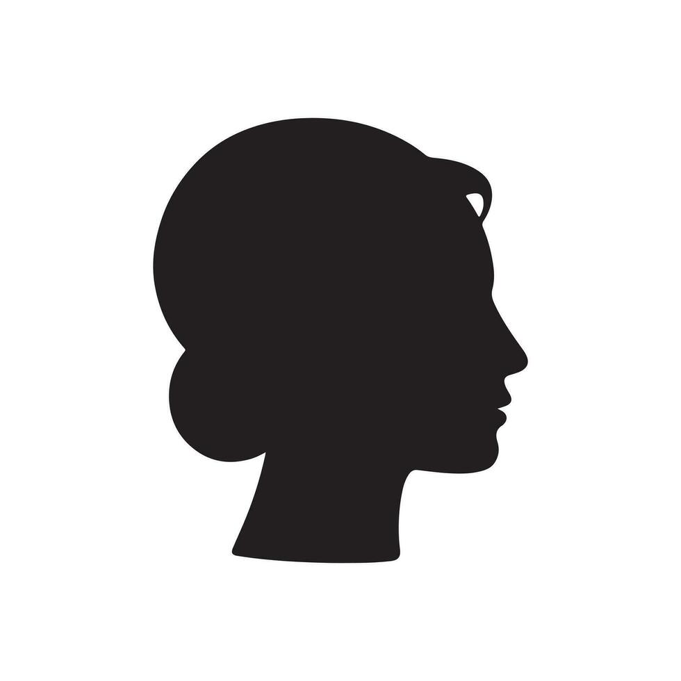 noir silhouette de femmes tête avec épais contour côté vue isolé vecteur