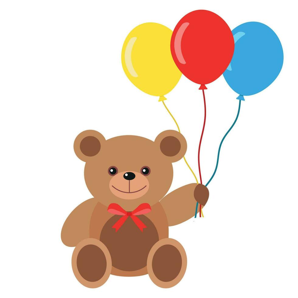 illustration de une mignonne nounours ours avec coloré des ballons vecteur