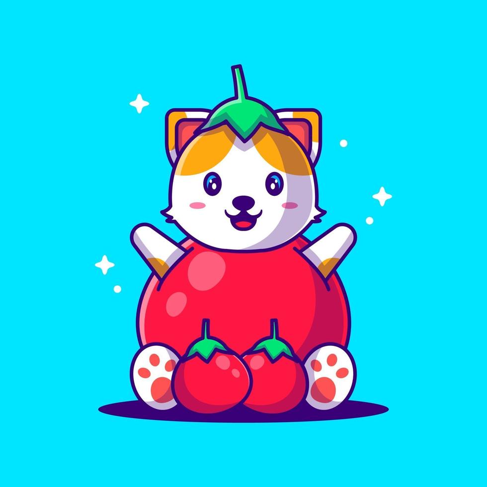 chat d'illustrations vectorielles de dessin animé mignon avec costume de tomate vecteur