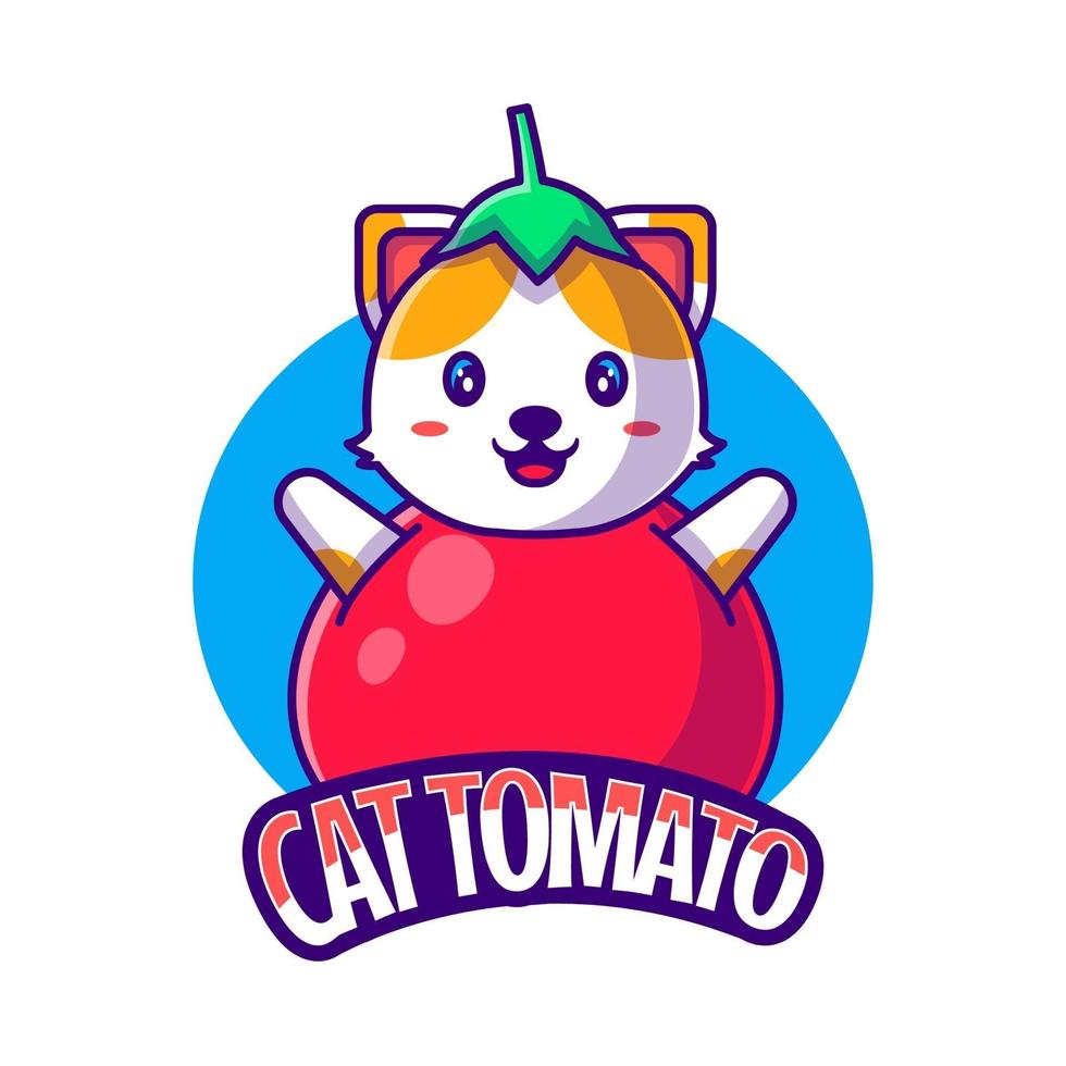 mignon mascotte logo dessin animé chat tomate illustration vectorielle vecteur