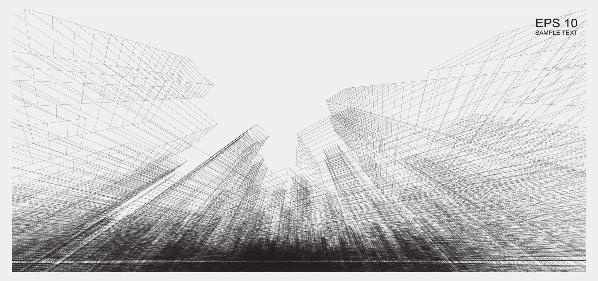 perspective 3D render of building wireframe. vecteur. vecteur