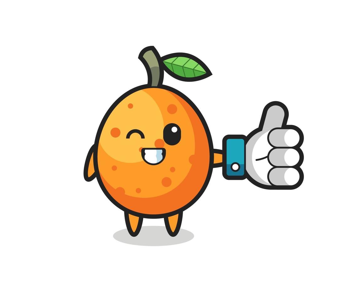 kumquat mignon avec le symbole du pouce levé des médias sociaux vecteur