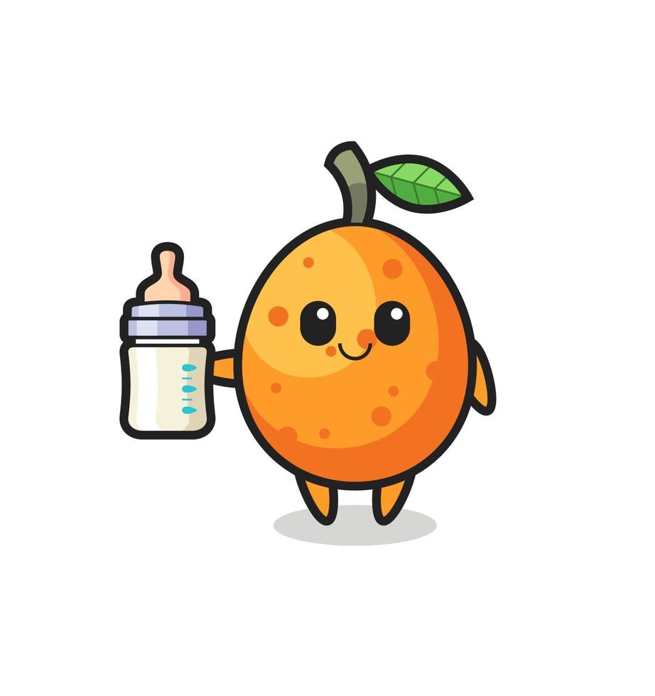 personnage de dessin animé bébé kumquat avec bouteille de lait vecteur