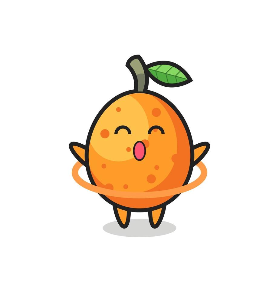 dessin animé mignon de kumquat joue au cerceau vecteur