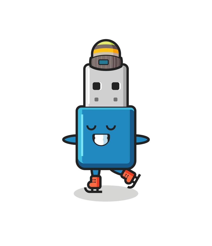 lecteur flash usb dessin animé en tant que joueur de patinage sur glace faisant effectuer vecteur