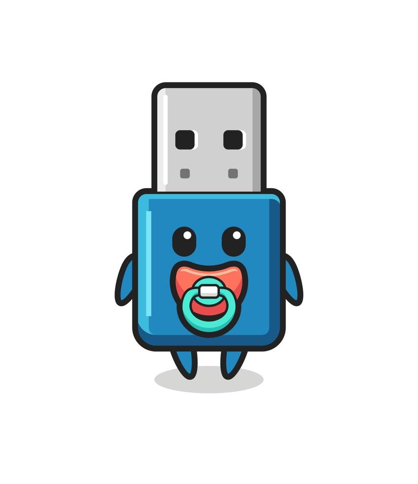 personnage de dessin animé usb de lecteur flash bébé avec tétine vecteur