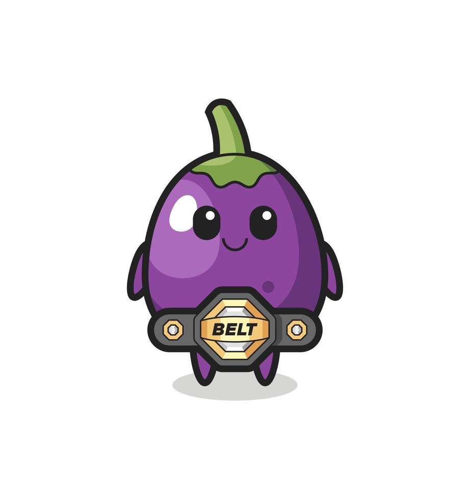 la mascotte d'aubergine mma fighter avec une ceinture vecteur