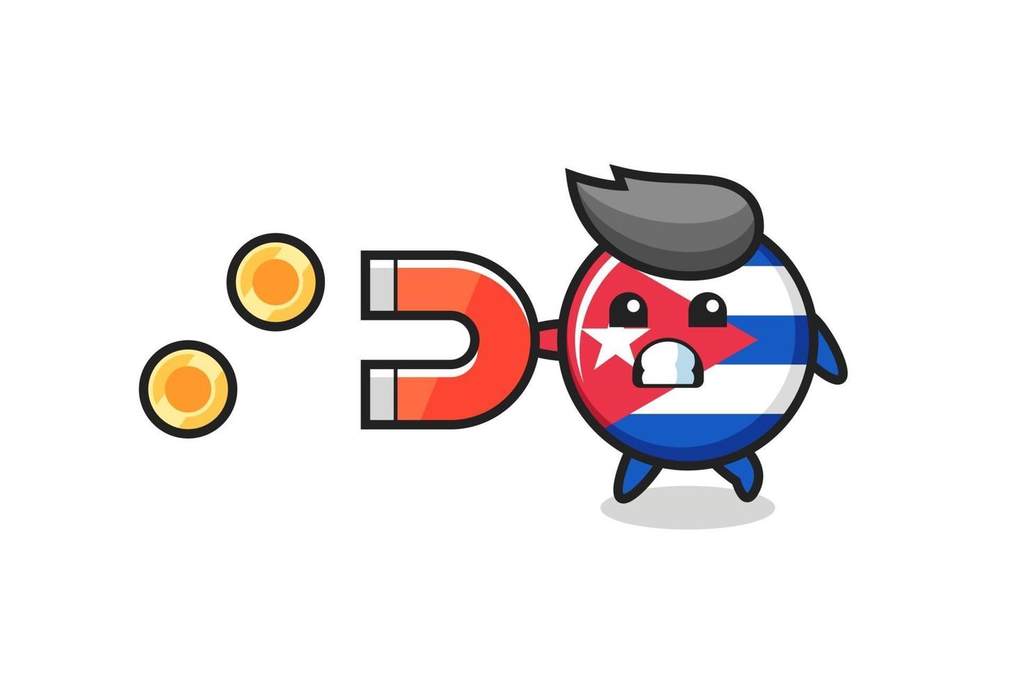 le personnage de l'insigne du drapeau de cuba tient un aimant pour attraper les pièces d'or vecteur