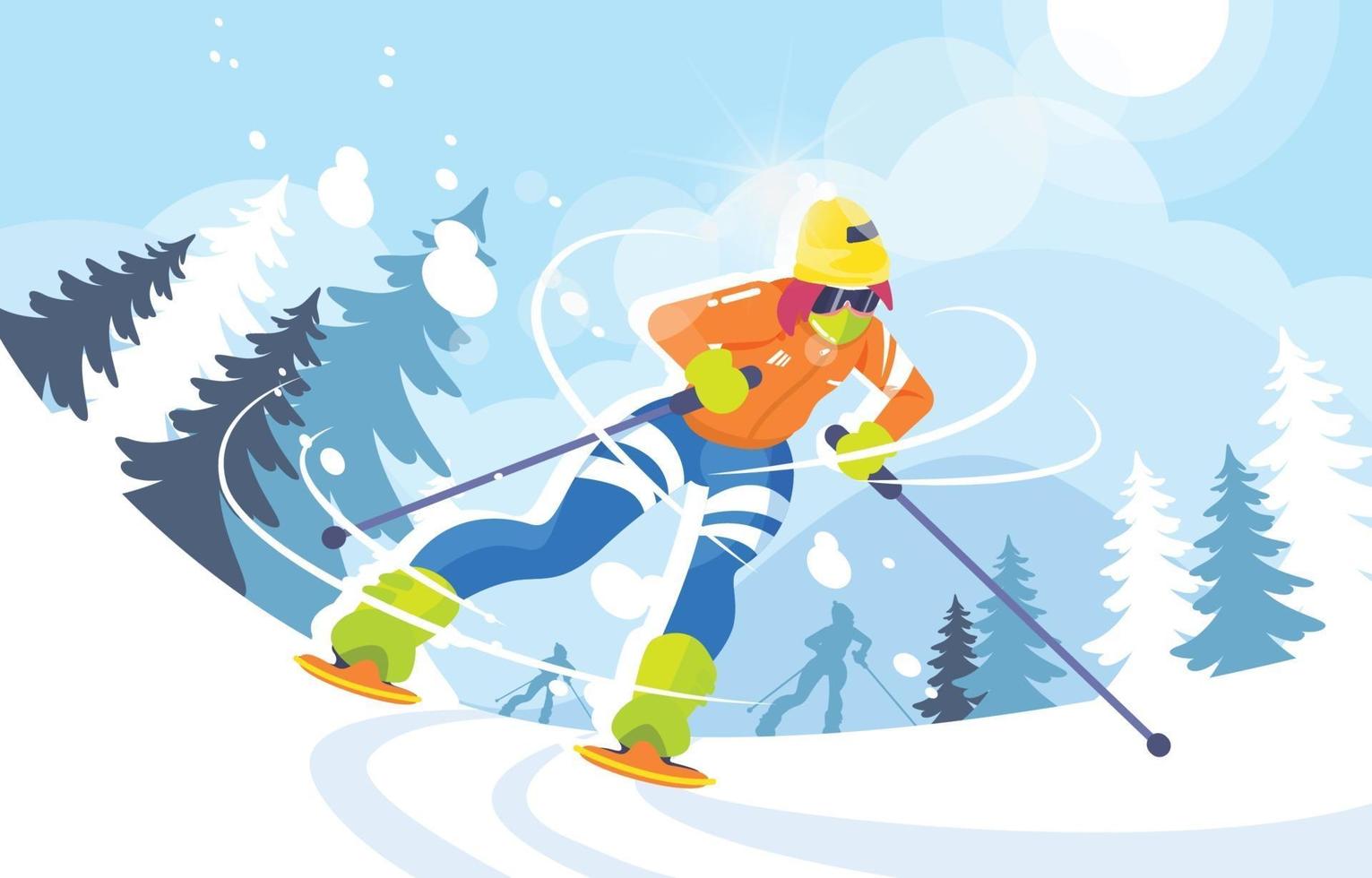 sports d'hiver avec courses de ski sur neige vecteur