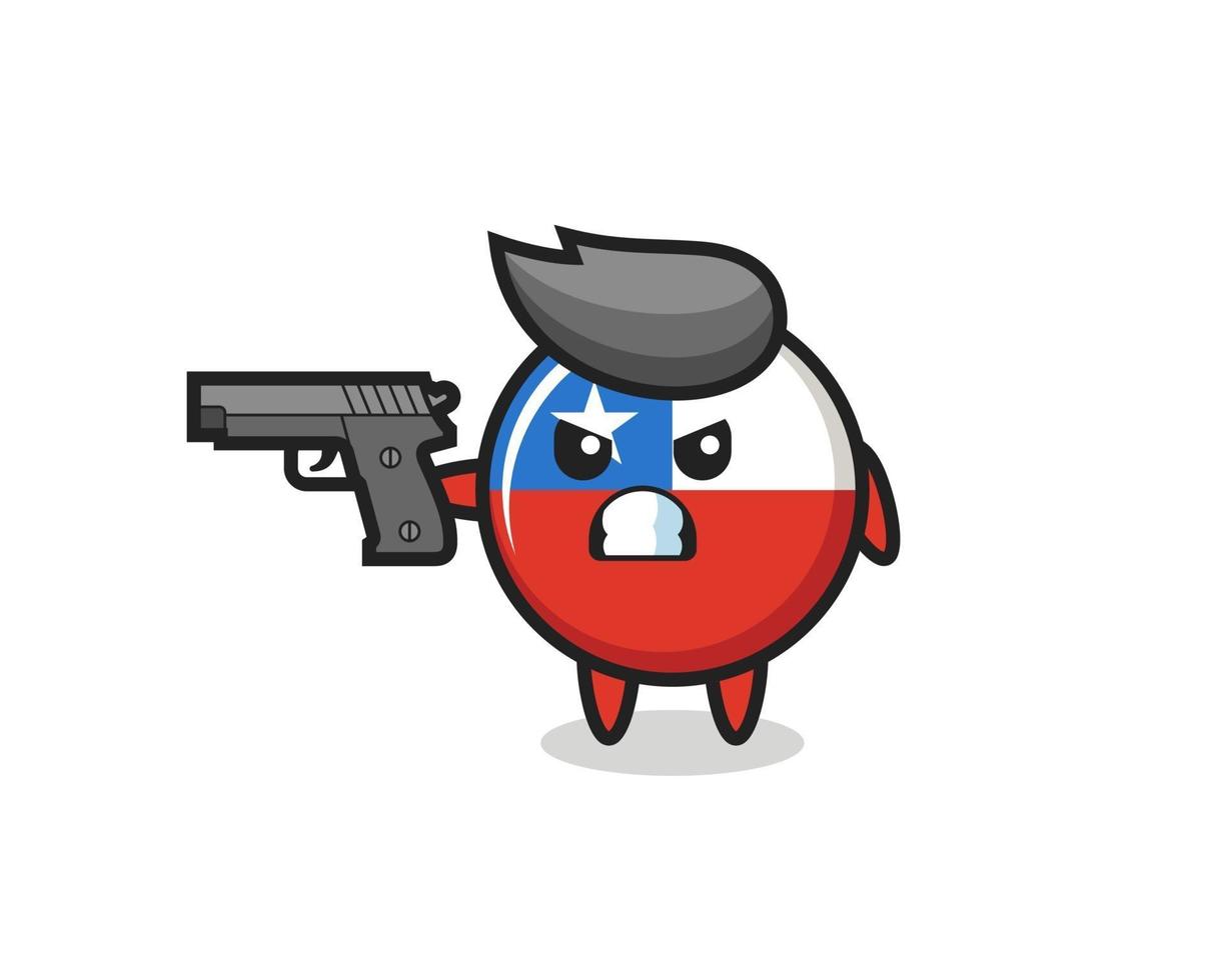le mignon personnage insigne du drapeau chili tire avec une arme à feu vecteur