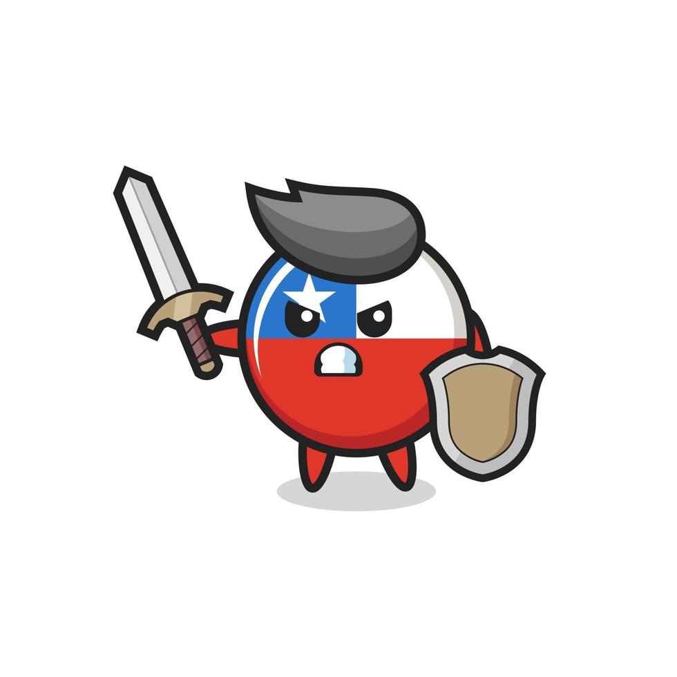 joli soldat insigne du drapeau chili se battant avec une épée et un bouclier vecteur