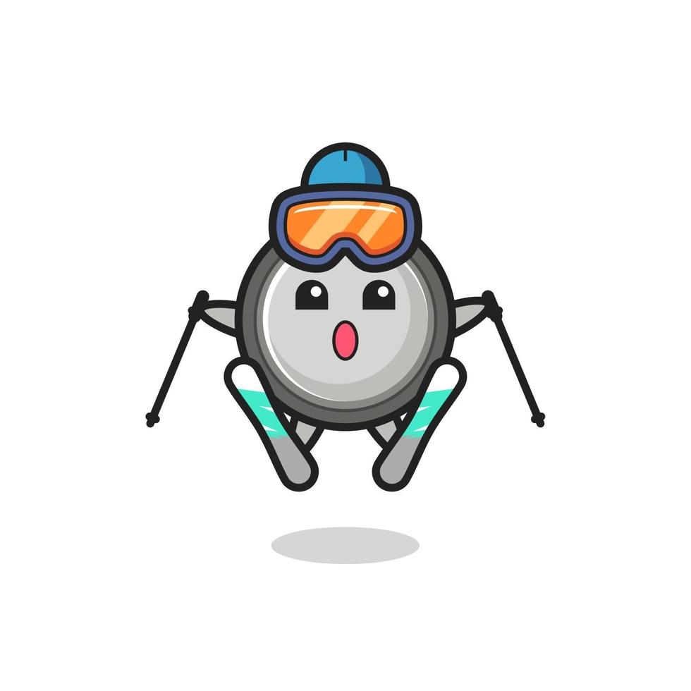 personnage mascotte de la pile bouton en tant que joueur de ski vecteur