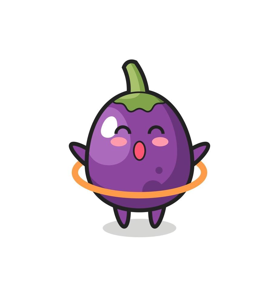 dessin animé mignon d'aubergine joue au cerceau vecteur