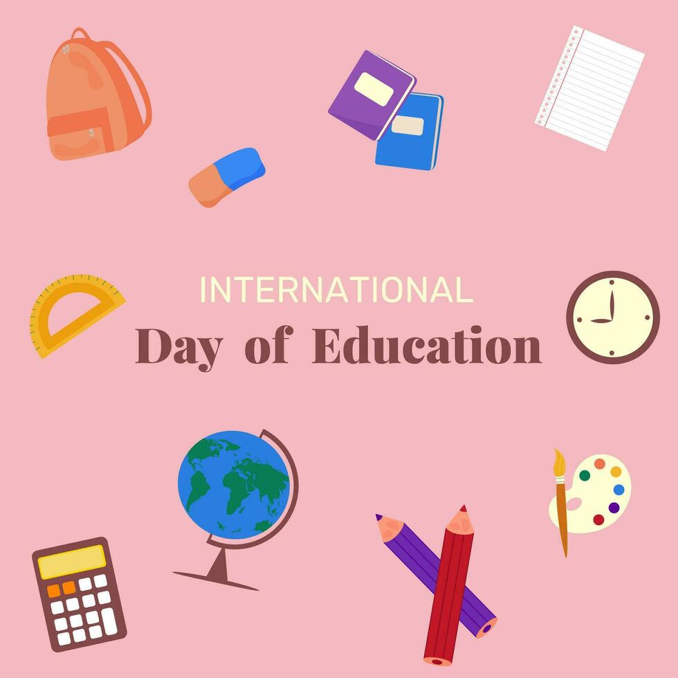 illustration pour international éducation jour, carte avec école articles vecteur