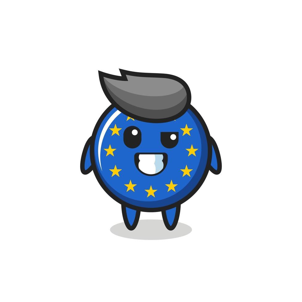 Adorable mascotte d'insigne du drapeau européen avec un visage optimiste vecteur