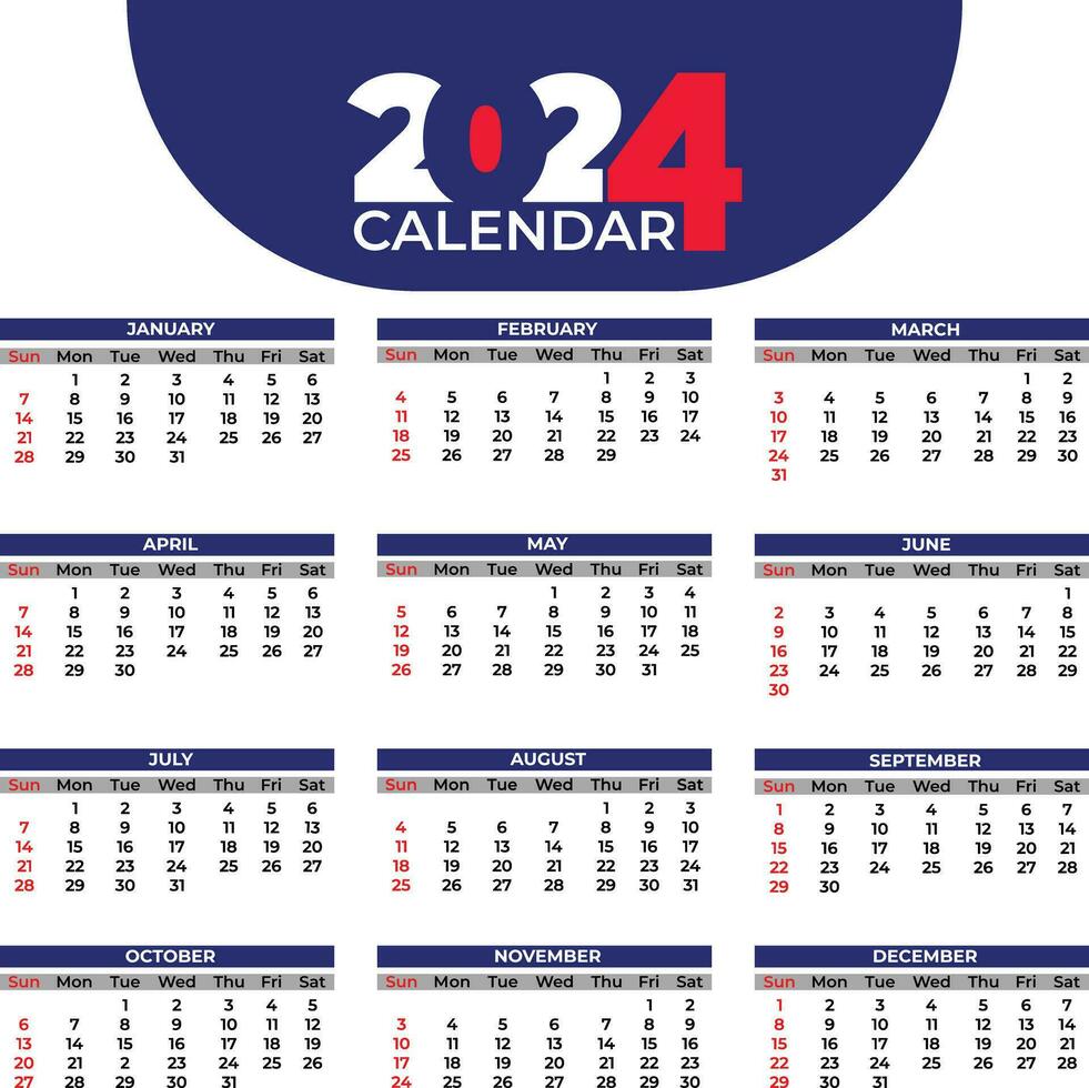 2024 calendrier entreprise conception modèle dans bleu Couleur thème pour Nouveau an. vecteur