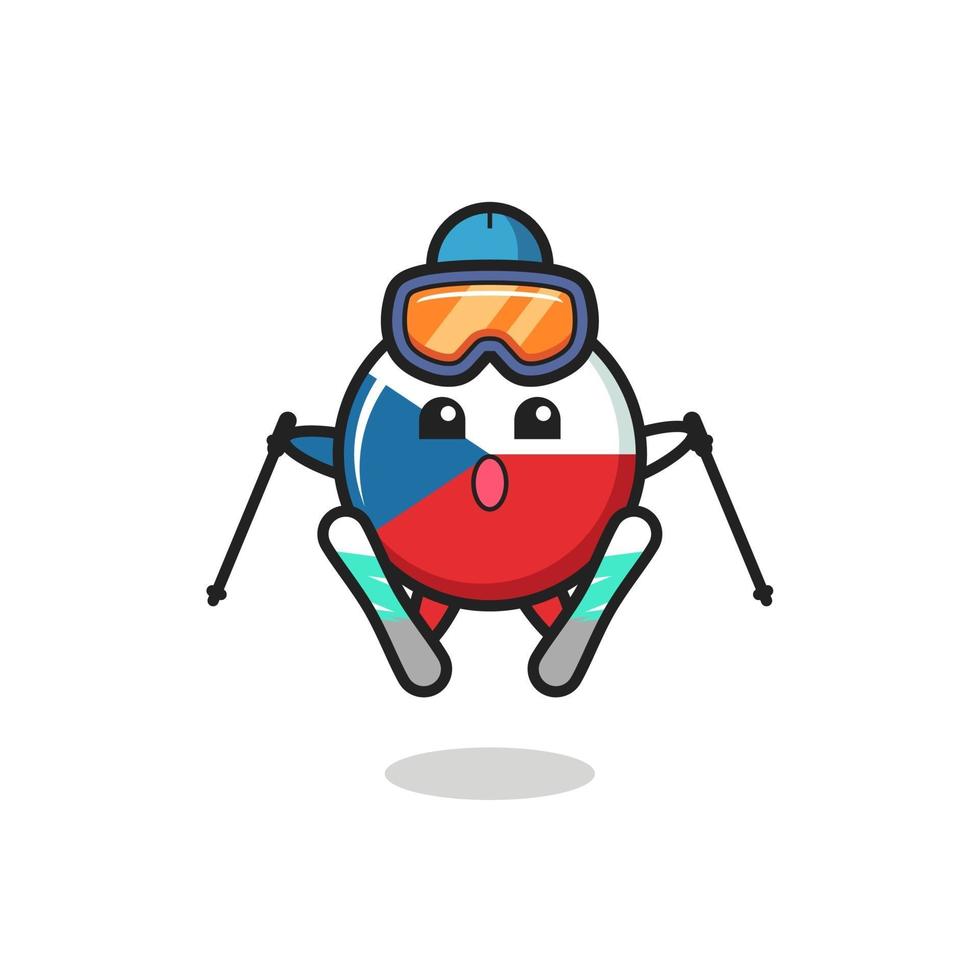 personnage de mascotte d'insigne de drapeau de la république tchèque en tant que joueur de ski vecteur
