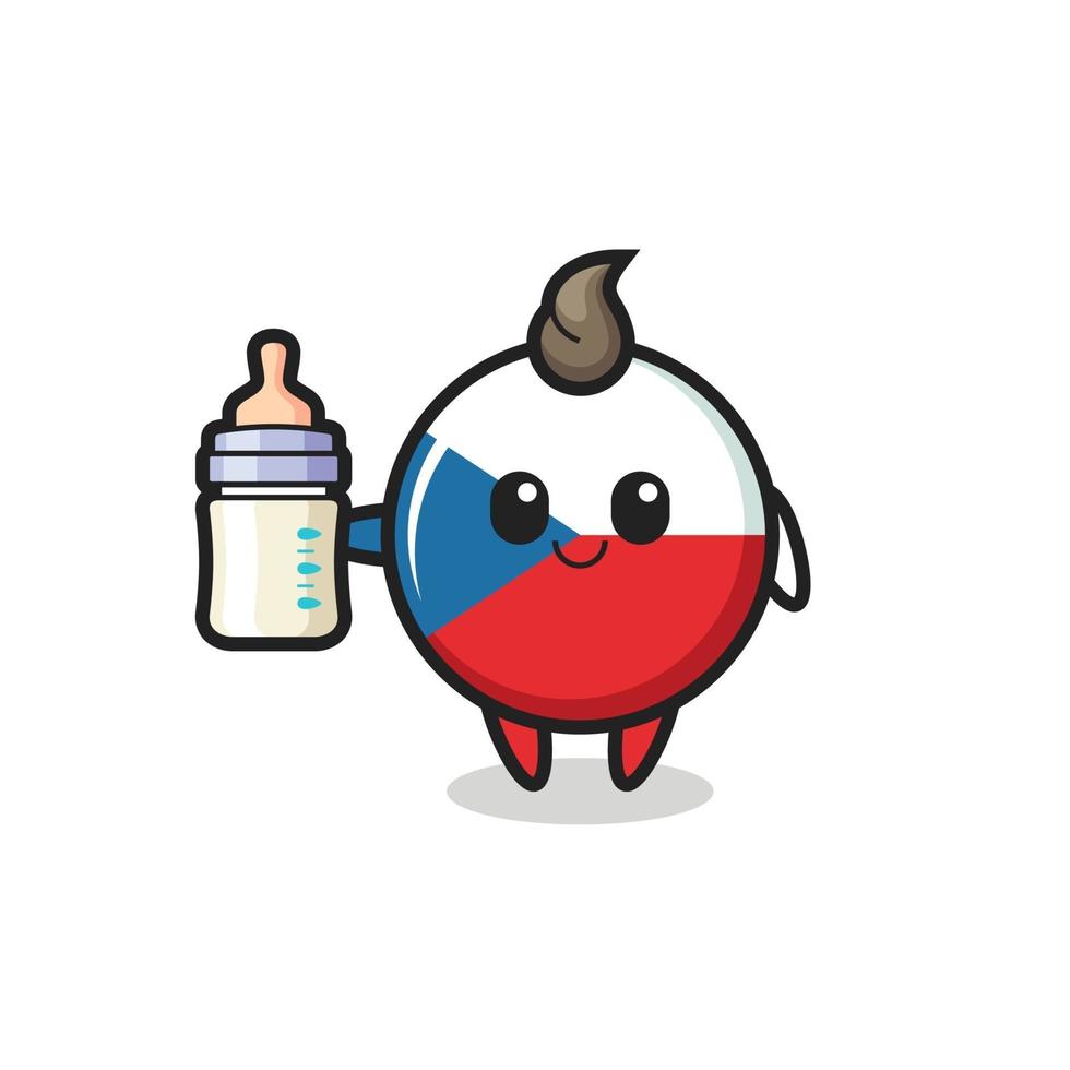 personnage de dessin animé d'insigne de drapeau de la république tchèque bébé avec une bouteille de lait vecteur