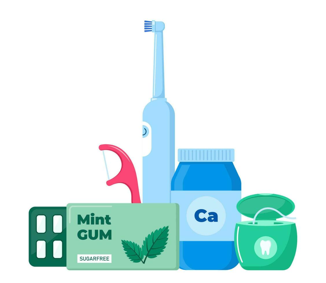 outils et veux dire pour dentaire hygiène. oral se soucier et hygiène des produits. vecteur illustration.