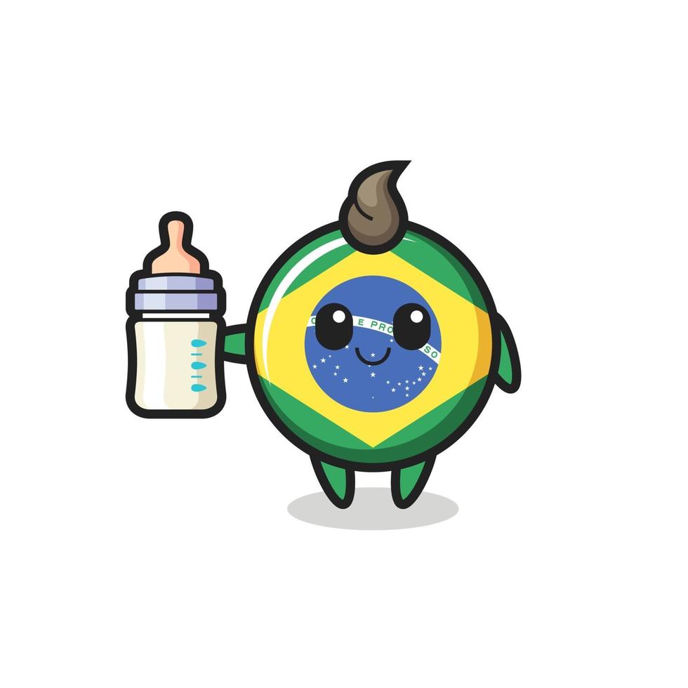 personnage de dessin animé d'insigne de drapeau du brésil de bébé avec la bouteille de lait vecteur