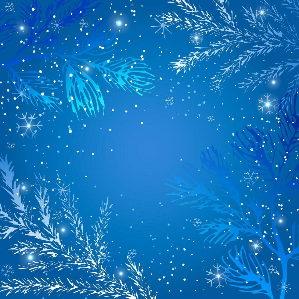 hiver Contexte avec branches de épicéa et pin des arbres, flocons de neige. modèle pour le conception de Noël et Nouveau années toutes nos félicitations, une de fête couverture, cartes, affiche. vecteur