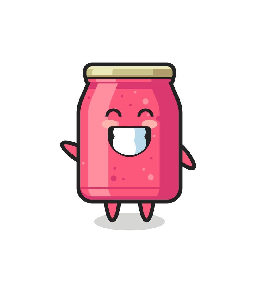 personnage de dessin animé de confiture de fraises faisant un geste de la main de vague vecteur