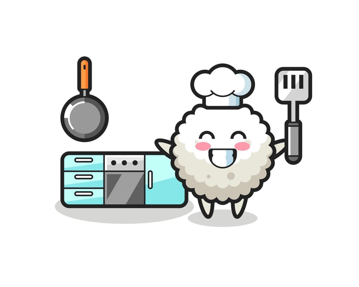illustration de personnage de boule de riz en tant que chef cuisine vecteur