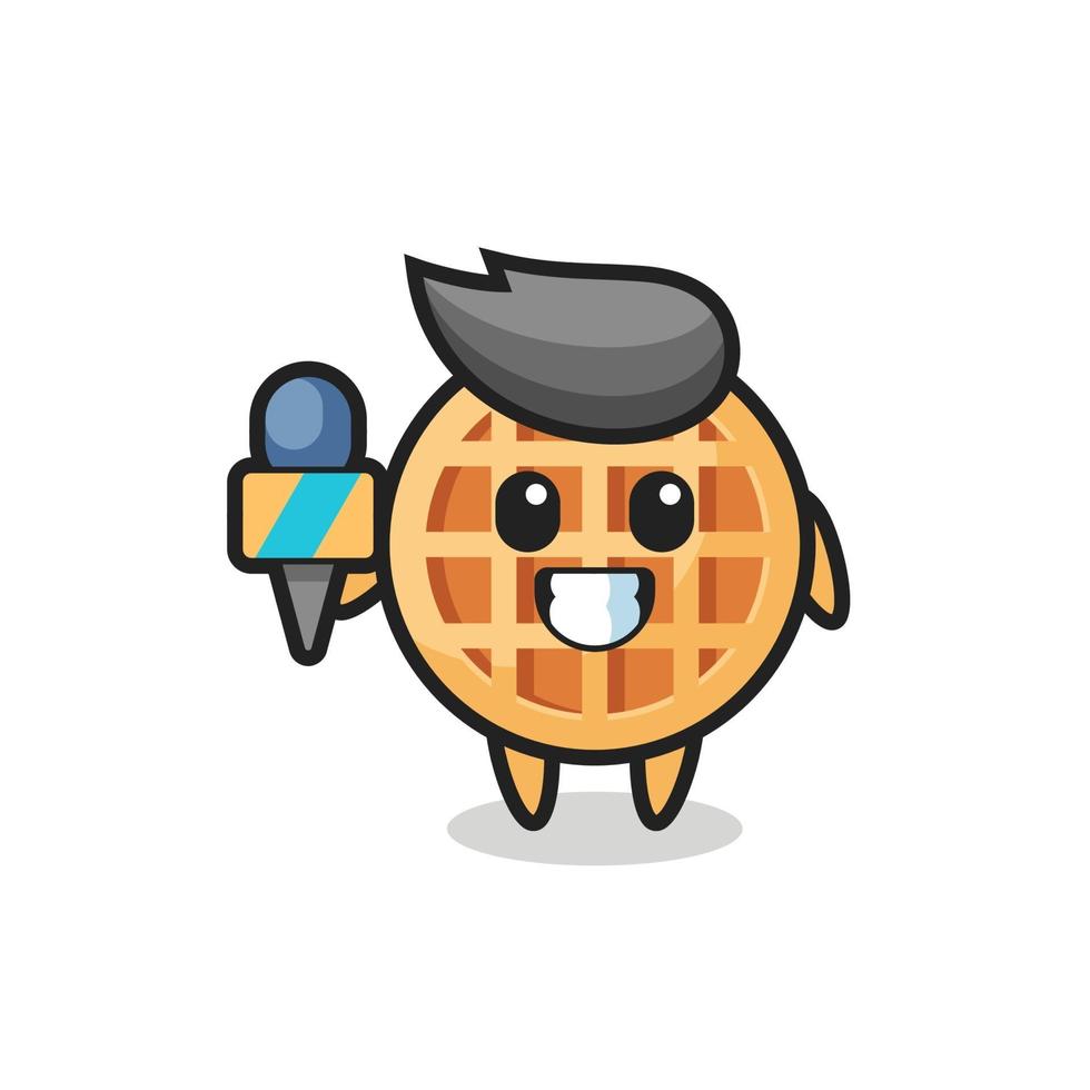 mascotte de personnage de gaufre circulaire en tant que journaliste vecteur