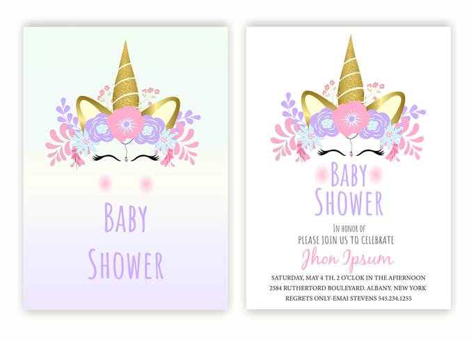 Licorne floral carte de décor décor de douche de bébé vecteur