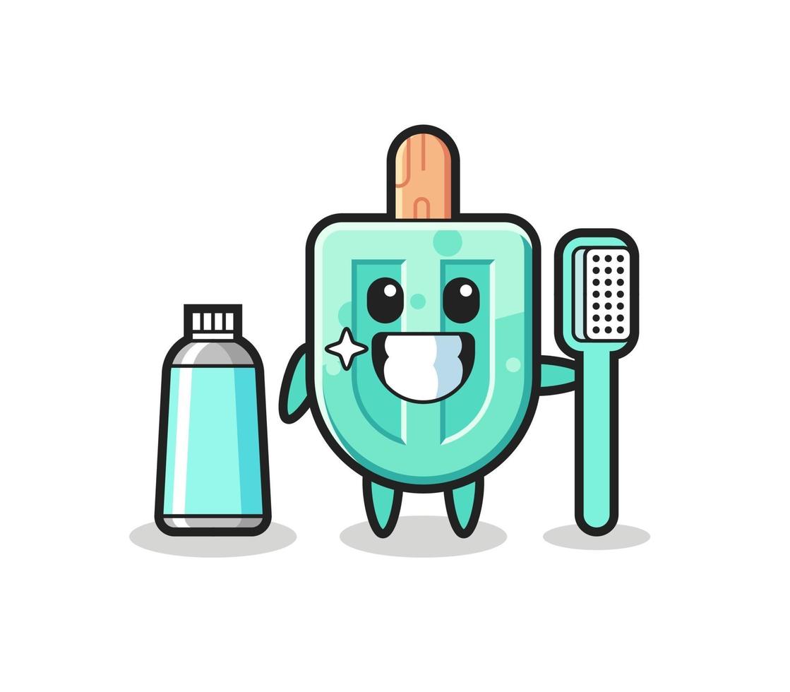 mascotte illustration de sucettes glacées avec une brosse à dents vecteur