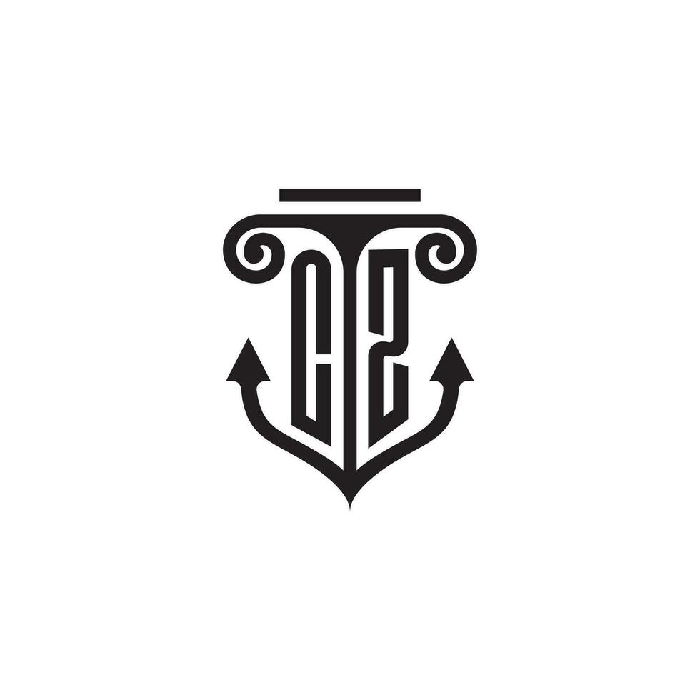 cz pilier et ancre océan initiale logo concept vecteur
