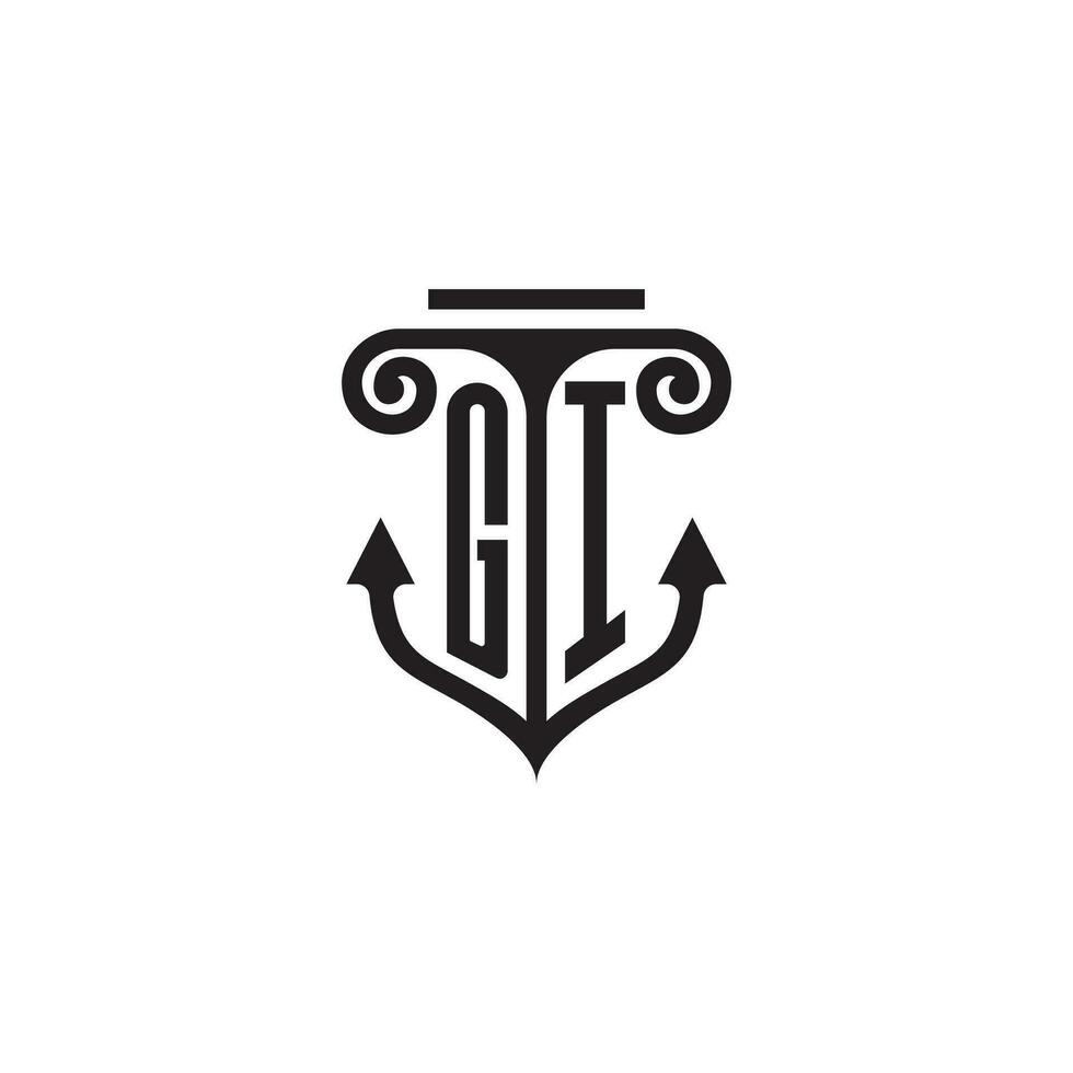 gi pilier et ancre océan initiale logo concept vecteur