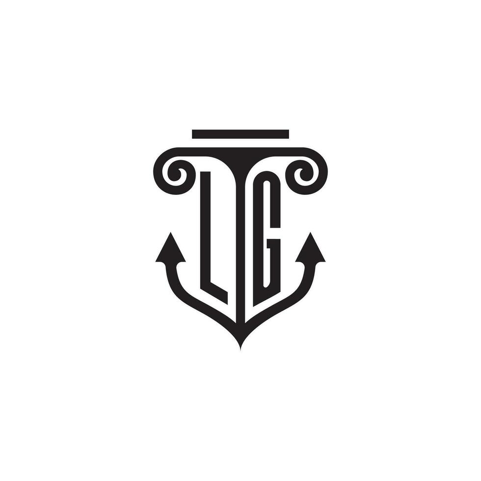 lg pilier et ancre océan initiale logo concept vecteur