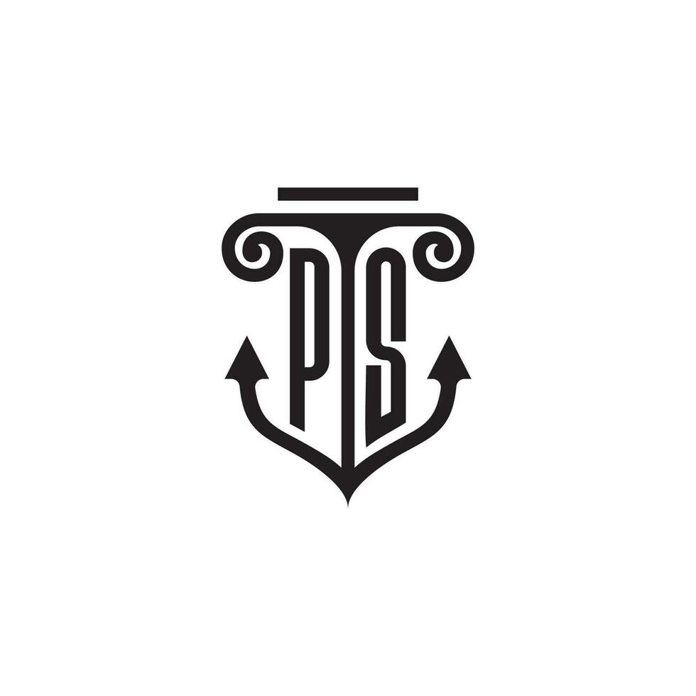 ps pilier et ancre océan initiale logo concept vecteur