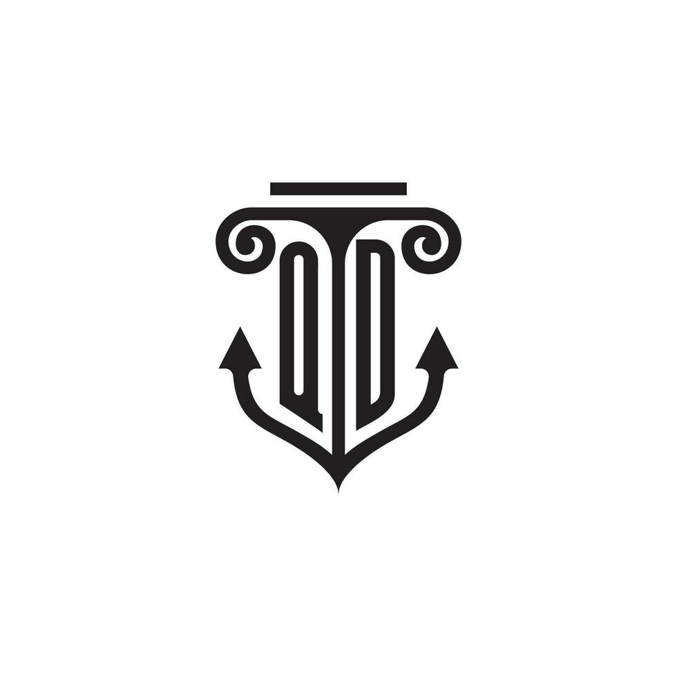 qd pilier et ancre océan initiale logo concept vecteur