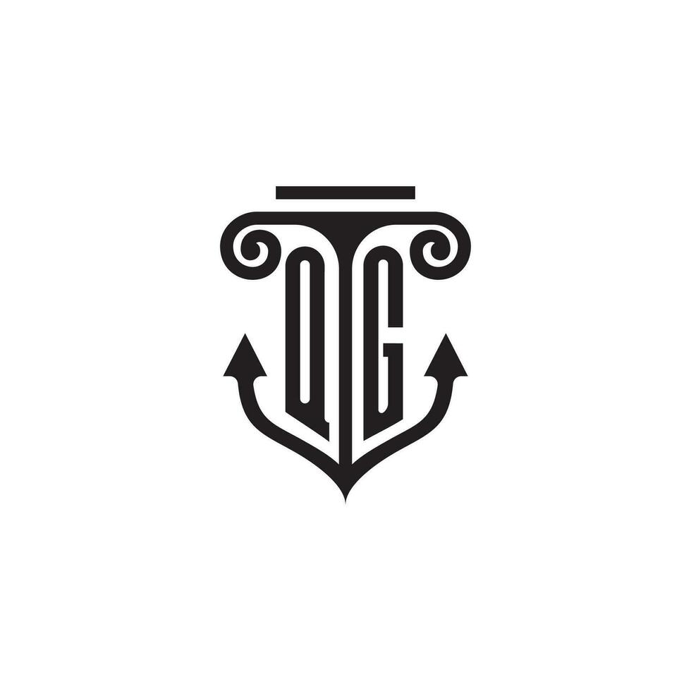 qg pilier et ancre océan initiale logo concept vecteur